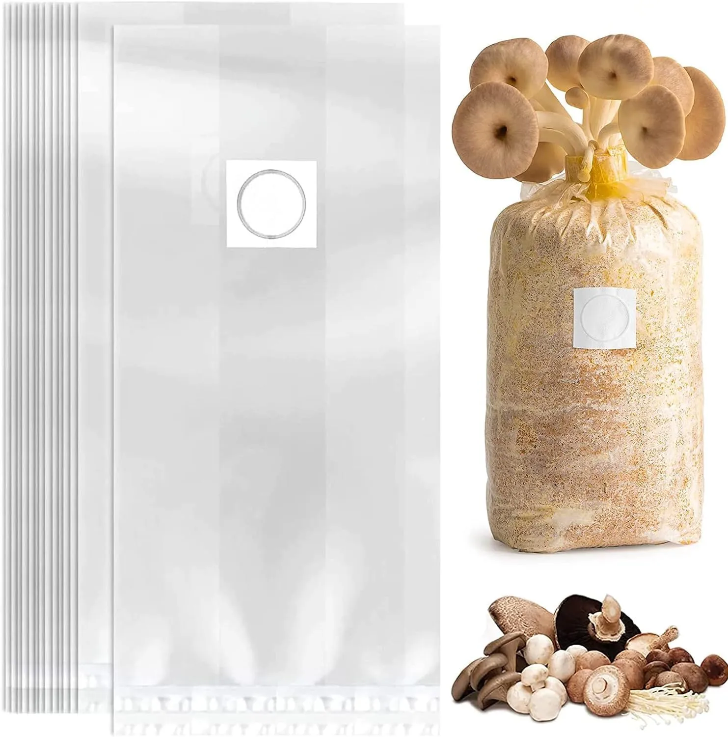 50 Pack, Mushroom Grow Bags, Heavy Duty 6 Mil Polypropylene Mushroom Substrate Bags, Large Size 8" X 5" X 20" for Mushroom Cultivation, Spawn Bags, and Sawdust Fruiting Blocks