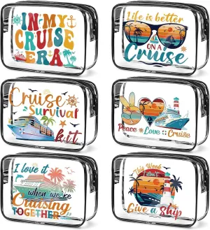 6 Pcs Clear Cruise Makeup Bags Gifts, Cruise Essentials Beach Cosmetic Bag for Women, Cruise Ship Survival Kits, Travel PVC Waterproof Toiletry Bags for Girls Sister Daughter Nurse Teacher
