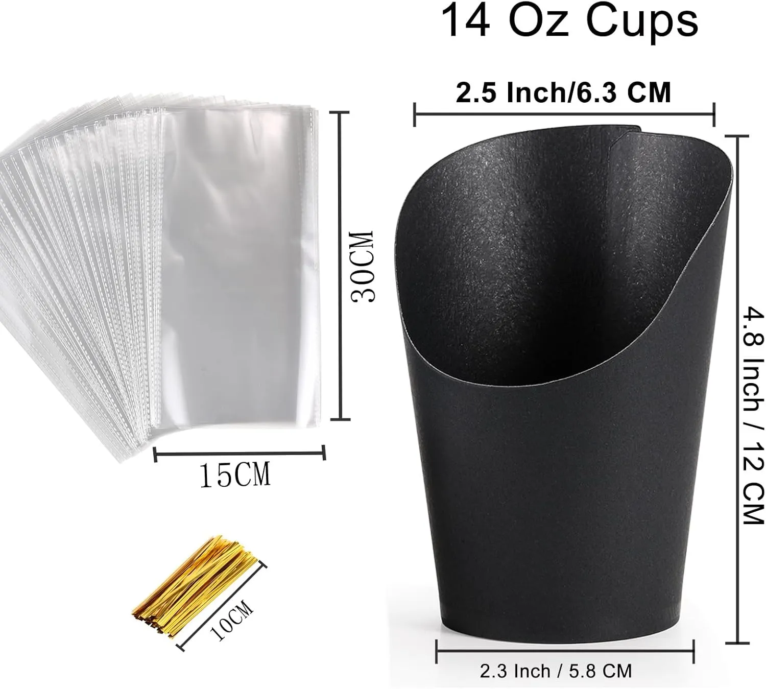 60 Sets Disposable Charcuterie Cups with Sticks and Bags, 14 oz Black Kraft Paper Snack Boxes Appetizers Cup French Fry Holder with Cocktail Skewers Toothpicks Tooth Picks