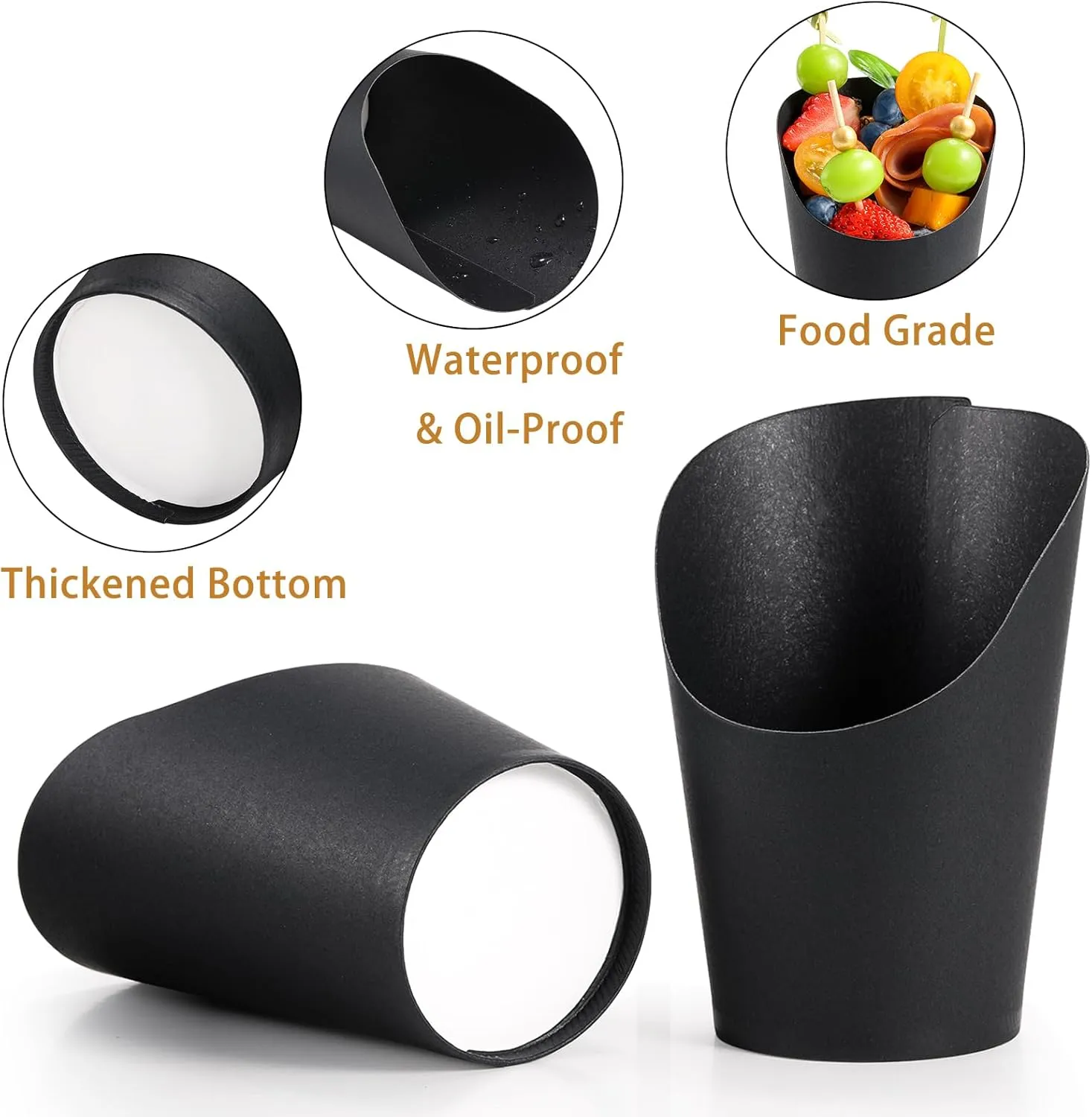 60 Sets Disposable Charcuterie Cups with Sticks and Bags, 14 oz Black Kraft Paper Snack Boxes Appetizers Cup French Fry Holder with Cocktail Skewers Toothpicks Tooth Picks