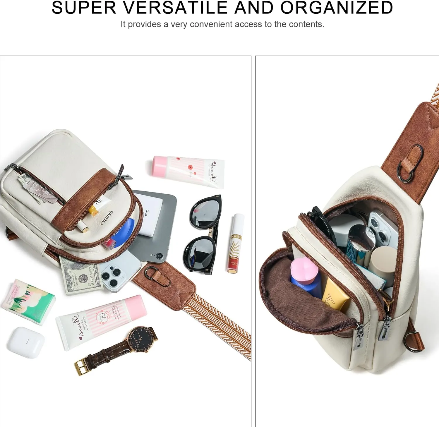 7L Sling Bag For Women Men Backpack Fanny Pack Crossbody Chest Travel Shoulder Belt Bags Purse Handbag PU Leather