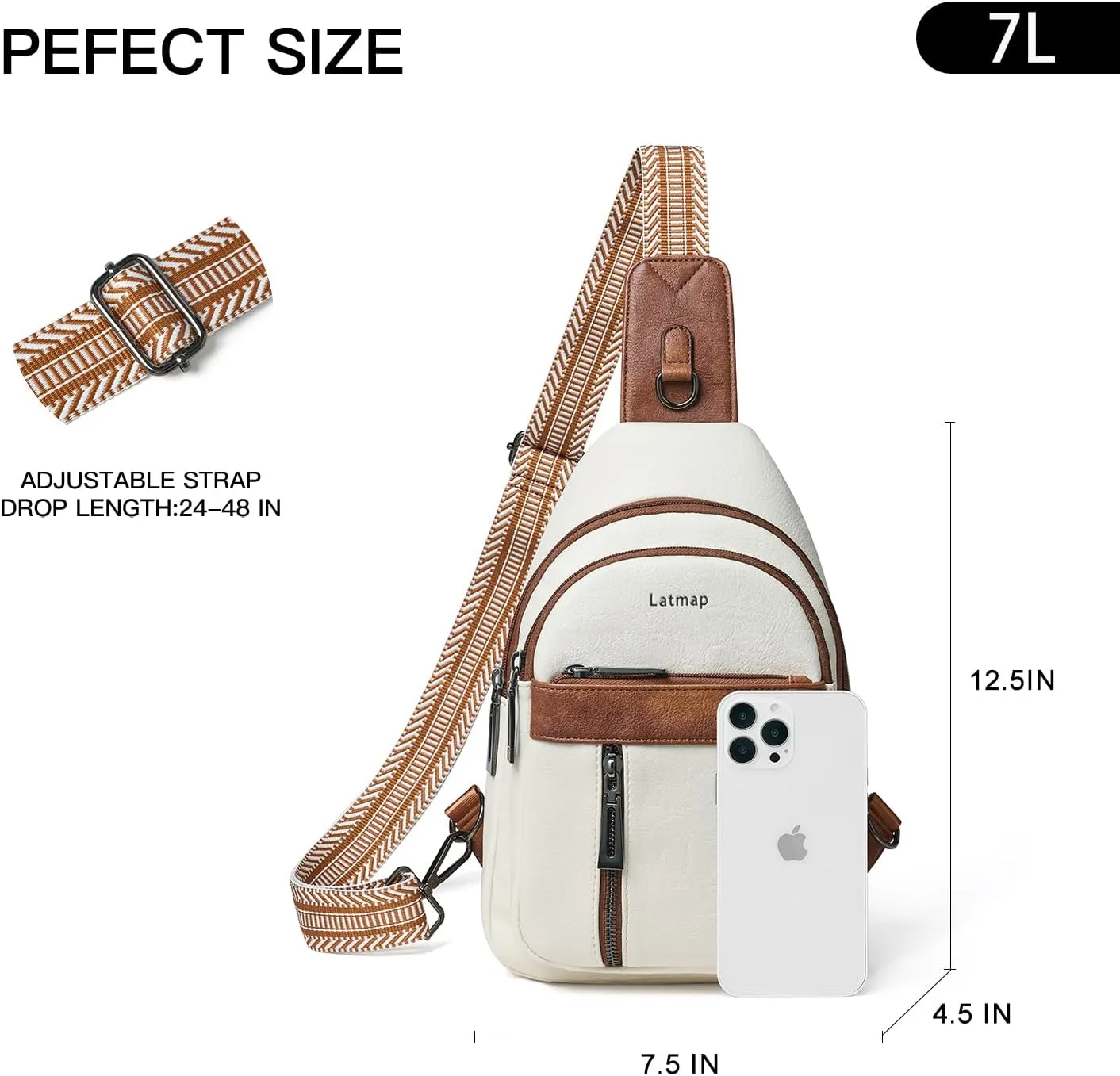 7L Sling Bag For Women Men Backpack Fanny Pack Crossbody Chest Travel Shoulder Belt Bags Purse Handbag PU Leather