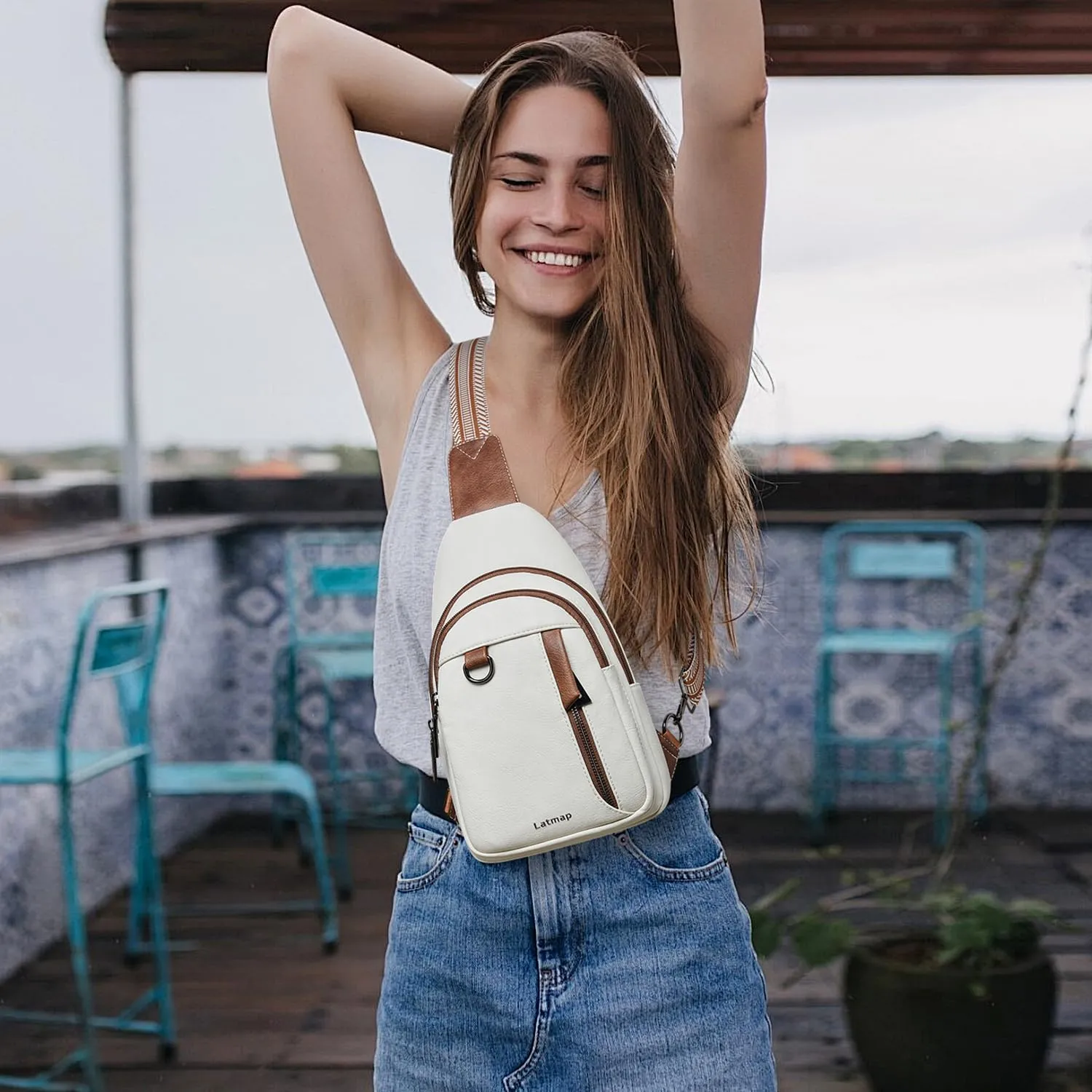 7L Sling Bag for Women Men Leather Small Sling Backpack Daypack Anti Theft Fanny Pack Crossbody Purse Travel
