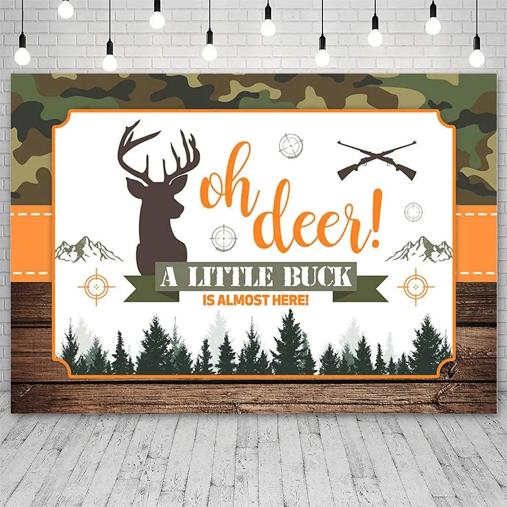 7x5ft Oh Deer Baby Shower Backdrop A Little Buck is Almost Here Baby Shower Party Decorations Mountain Jungle Photography Background Photo Booth Props Banner Vinyl