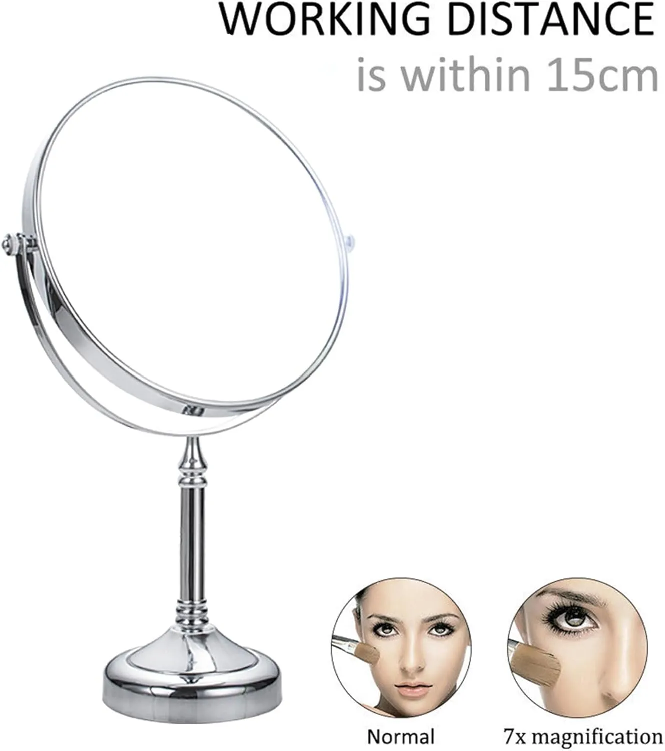 8 Inch Tabletop Makeup Mirror, Double Side Rotation Magnification Cosmetic Mirror, Men's HD Shaving Mirror, Vanity Mirror for Beauty Salon, Standing Countertop Mirror,Rosegold,7X
