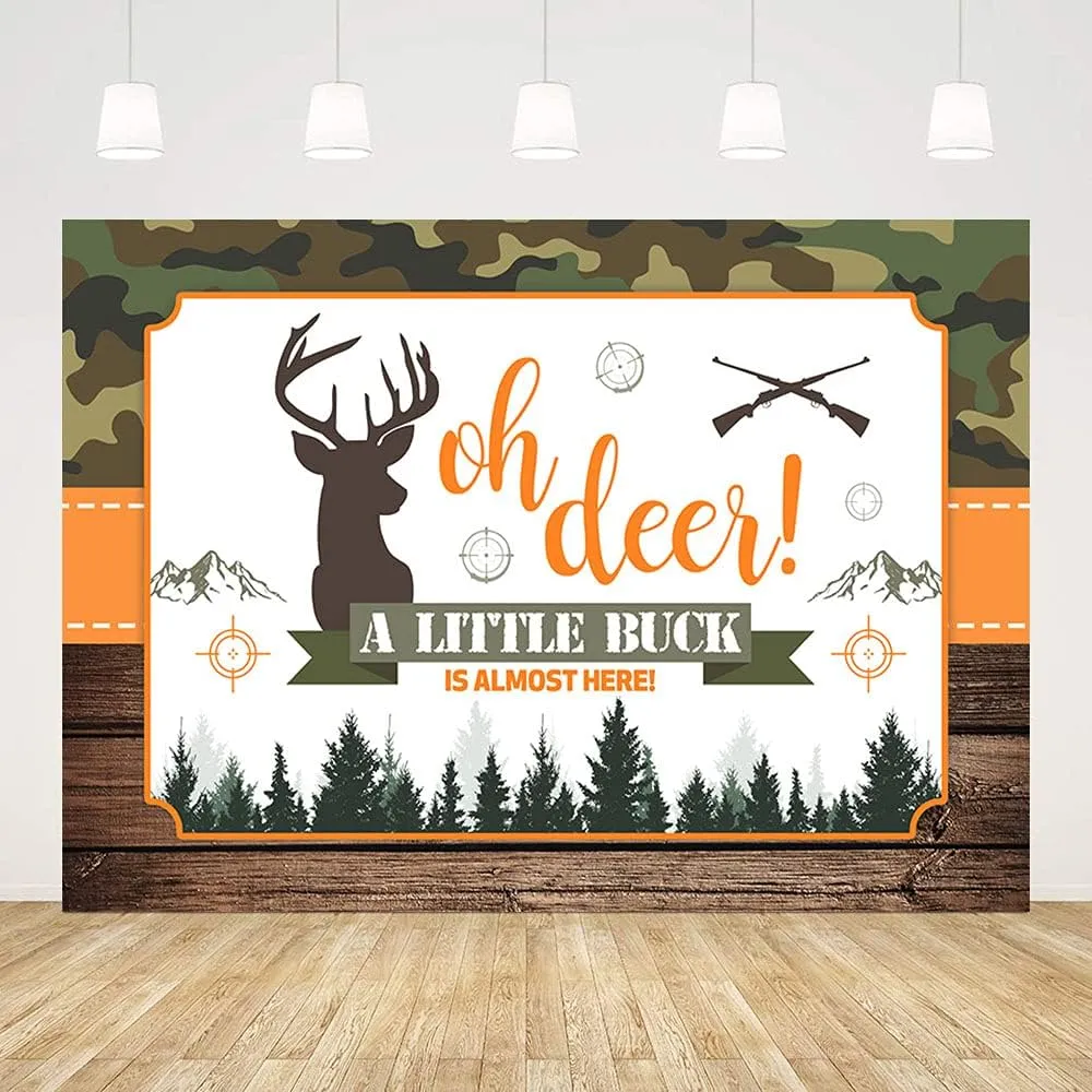 8x6ft Oh Deer Baby Shower Backdrop A Little Buck is Almost Here Baby Shower Party Decorations Mountain Jungle Photography Background Photo Booth Props Banner Vinyl