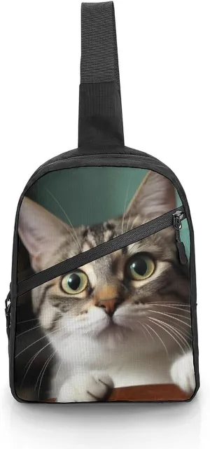 A Curious Cat Cross Chest Bag Crossbody Backpack for Women Men Sling Bag Travel Hiking Daypack