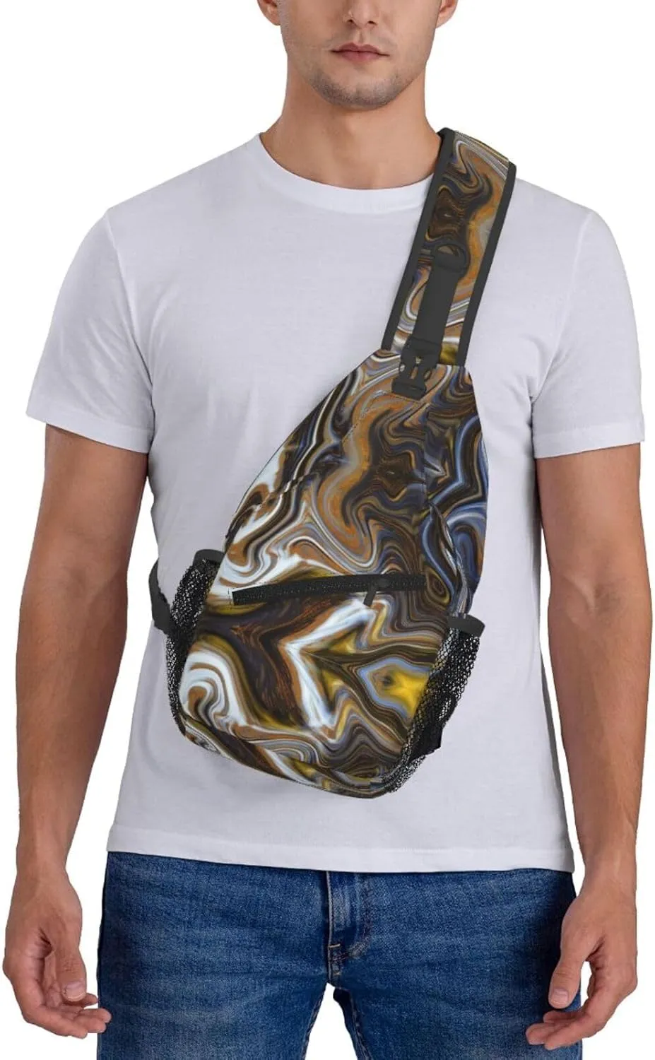 Abstract Marble Ink Textur Print Diagonally Sling Bag,Crossbody Sling Backpack Shoulder Chest Bag For Women Men
