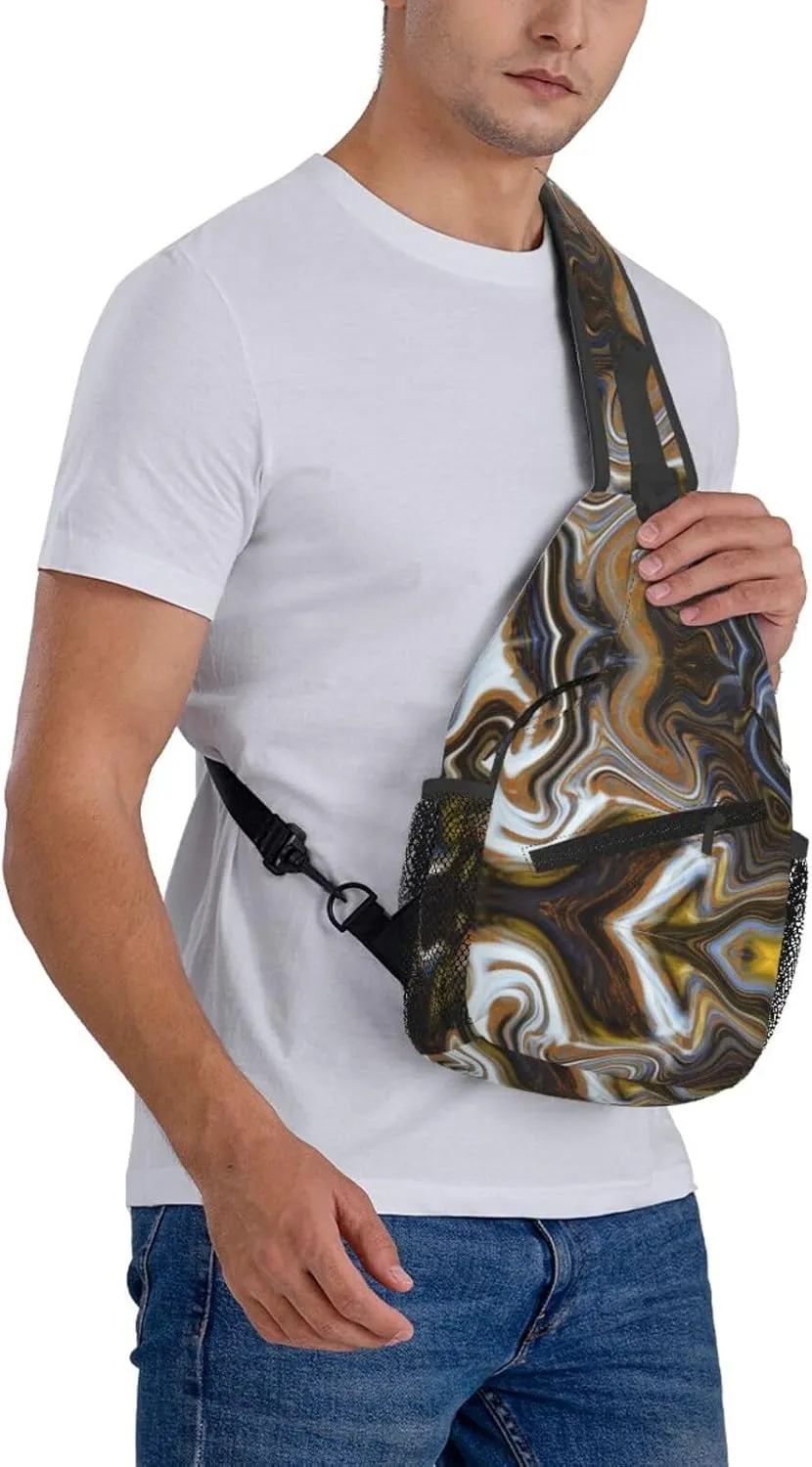 Abstract Marble Ink Textur Print Diagonally Sling Bag,Crossbody Sling Backpack Shoulder Chest Bag For Women Men