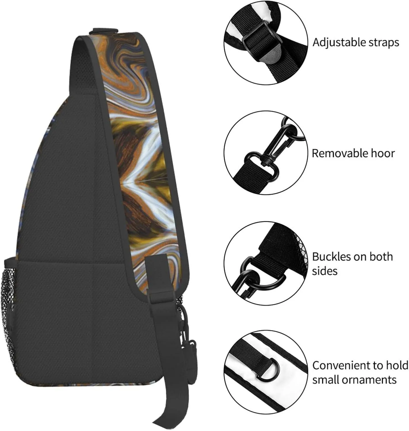Abstract Marble Ink Textur Print Diagonally Sling Bag,Crossbody Sling Backpack Shoulder Chest Bag For Women Men