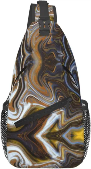 Abstract Marble Ink Textur Print Diagonally Sling Bag,Crossbody Sling Backpack Shoulder Chest Bag For Women Men