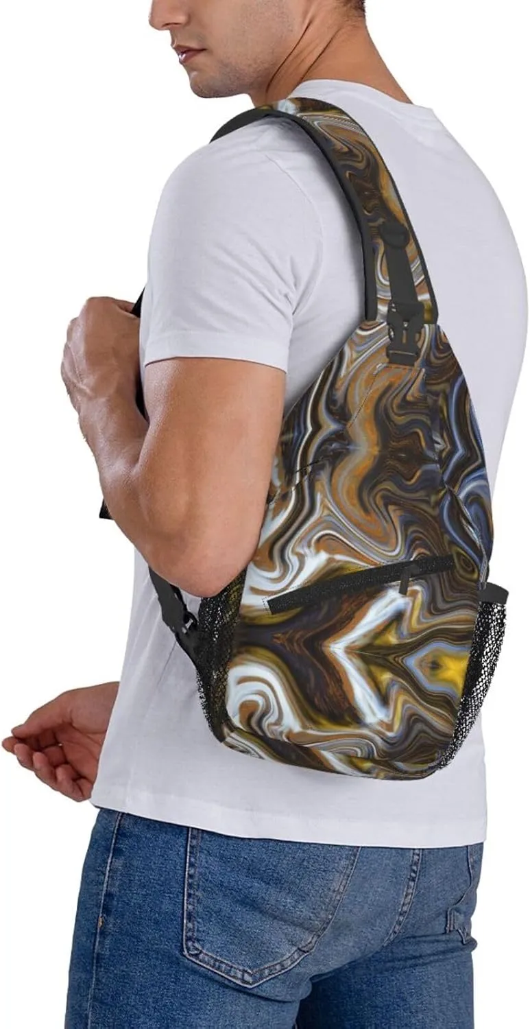 Abstract Marble Ink Textur Print Diagonally Sling Bag,Crossbody Sling Backpack Shoulder Chest Bag For Women Men