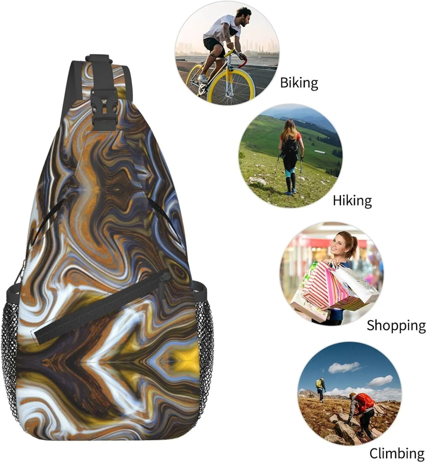 Abstract Marble Ink Textur Print Diagonally Sling Bag,Crossbody Sling Backpack Shoulder Chest Bag For Women Men