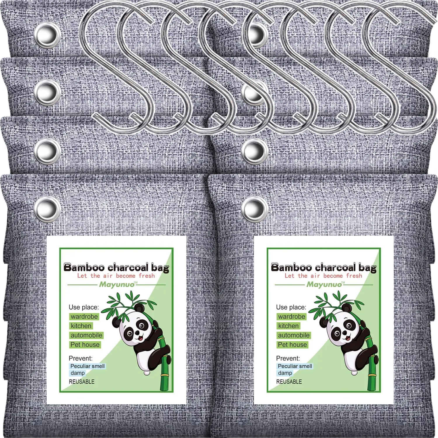 Activated Charcoal Odor Absorber 8 Pack, Nature Bamboo Charcoal Air Purifying Bag, Odor Eliminator Smell Remove Air Freshener, Moisture Absorber Deodorizer for Room, Closet, Car, Smoke, Shoe