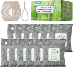 Activated Charcoal Odor Absorber (Large, 12 Pack, 100g each), Natural Charcoal Odor Absorber Bamboo Charcoal Air Purifying Bag for Home, Fridge, Cabinet