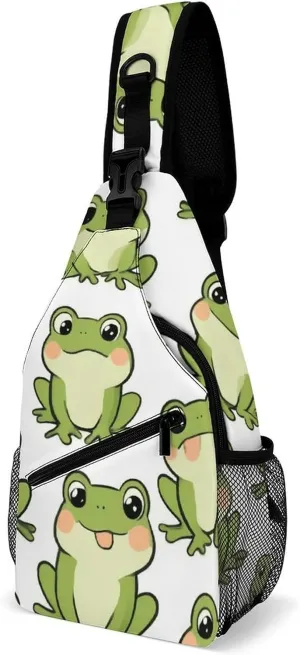 Adjustable Cute Frog Crossbody Backpack, Large Capacity Sling Bag Shoulder Pack with Buckles on both sides, Sling Bag with Multi-pockets and Strap