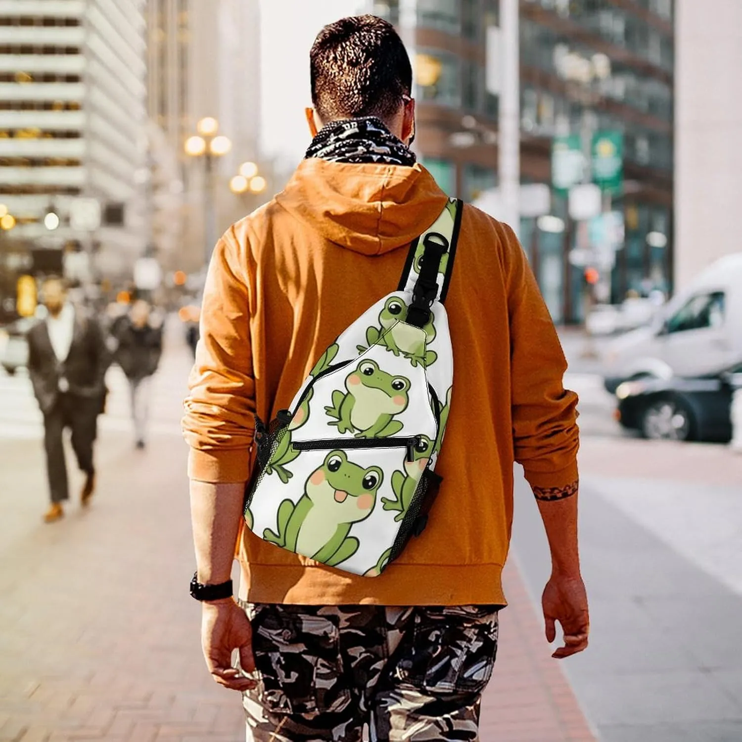 Adjustable Cute Frog Crossbody Backpack, Large Capacity Sling Bag Shoulder Pack with Buckles on both sides, Sling Bag with Multi-pockets and Strap