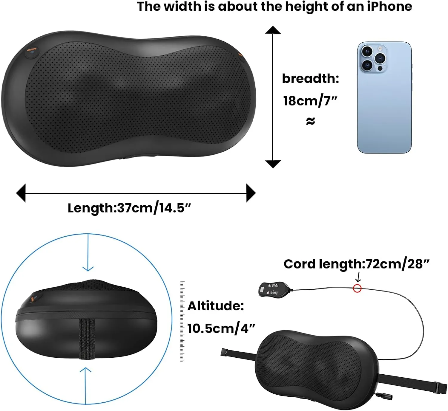 Adjustable Neck-Shoulder Massage Pillow with Magic Strap, High-Power Copper Motor, Hand Control & Heating Back Massager for Pain Relief (Remote, 24 Head)