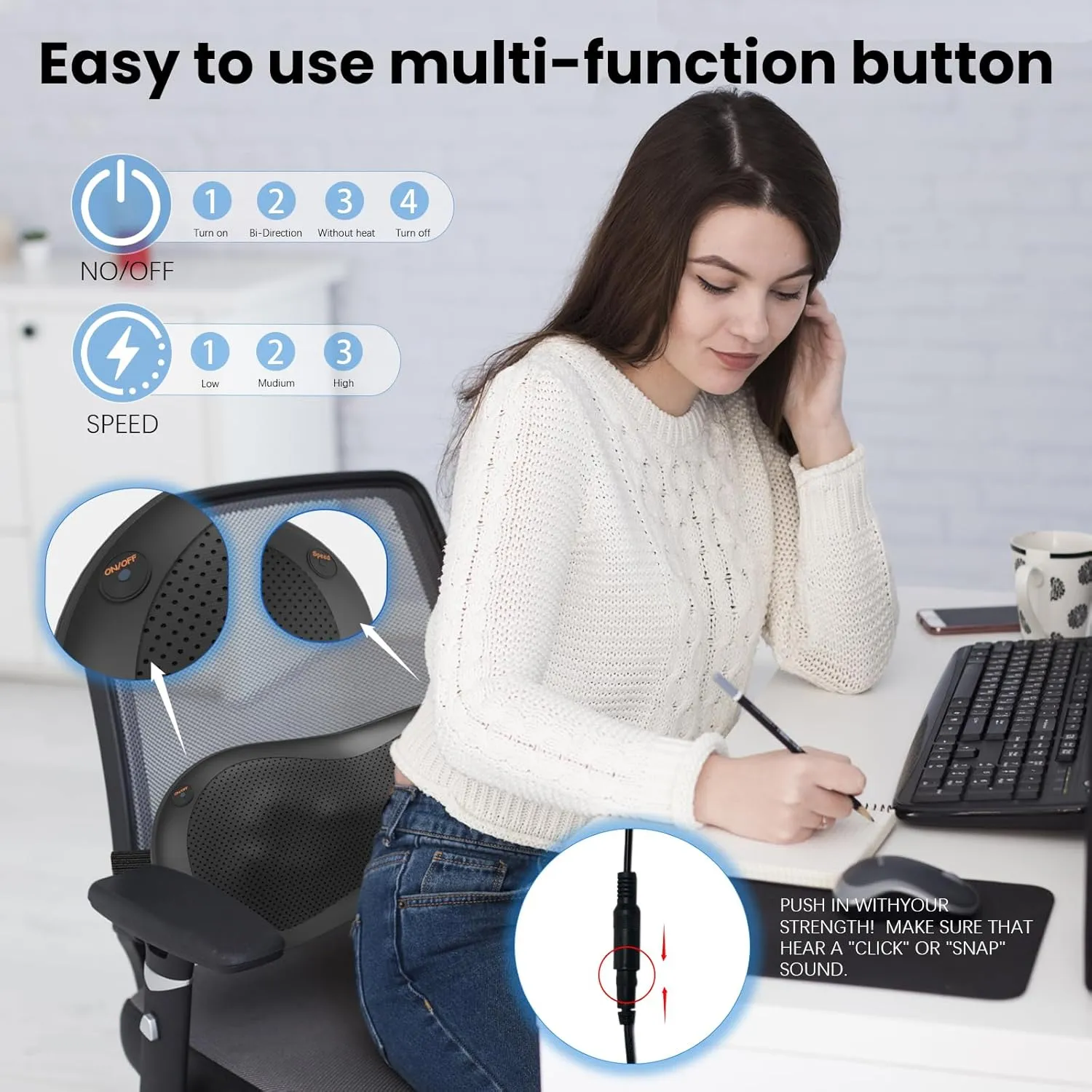 Adjustable Neck-Shoulder Massage Pillow with Magic Strap, High-Power Copper Motor, Hand Control & Heating Back Massager for Pain Relief (Remote, 24 Head)