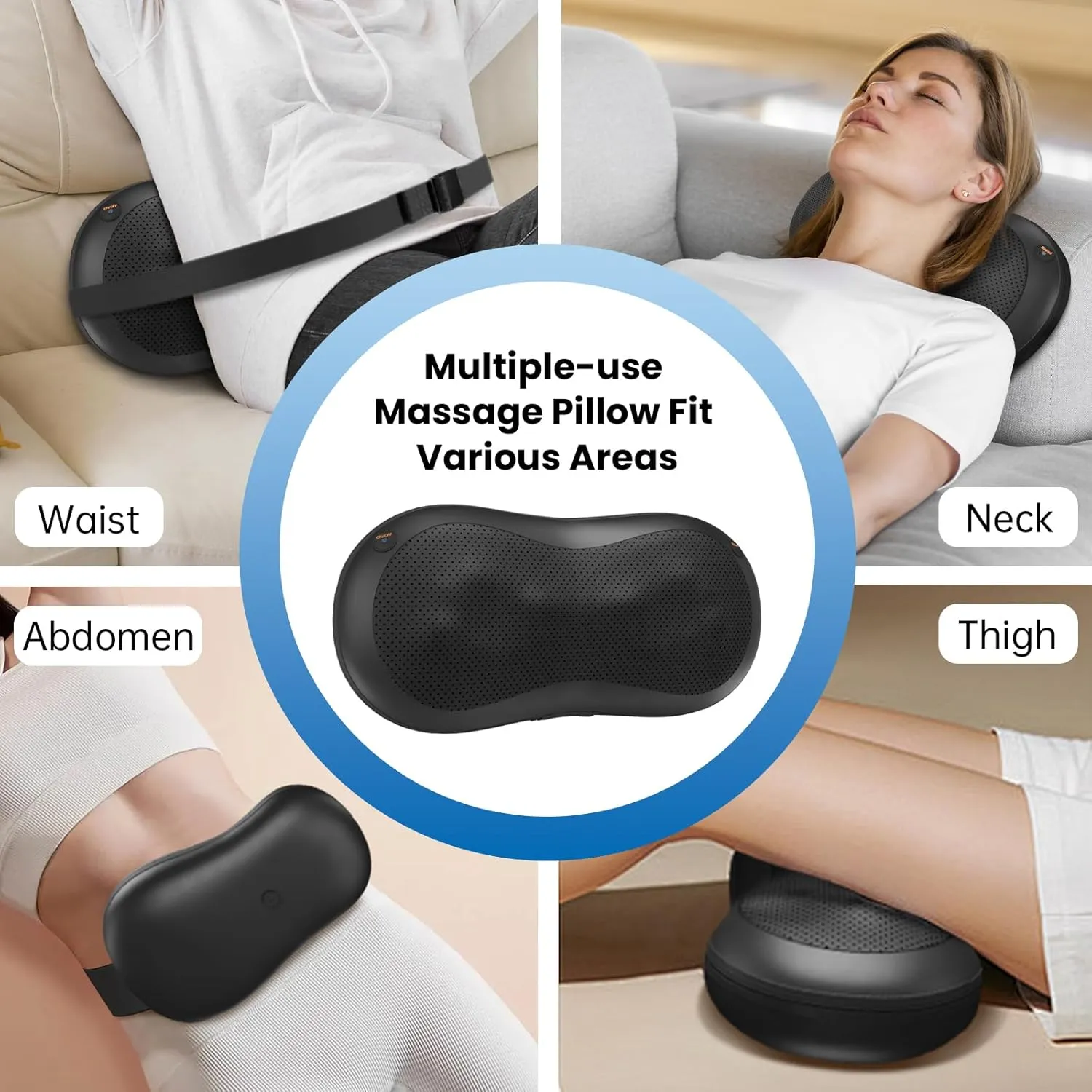 Adjustable Neck-Shoulder Massage Pillow with Magic Strap, High-Power Copper Motor, Hand Control & Heating Back Massager for Pain Relief (Remote, 24 Head)