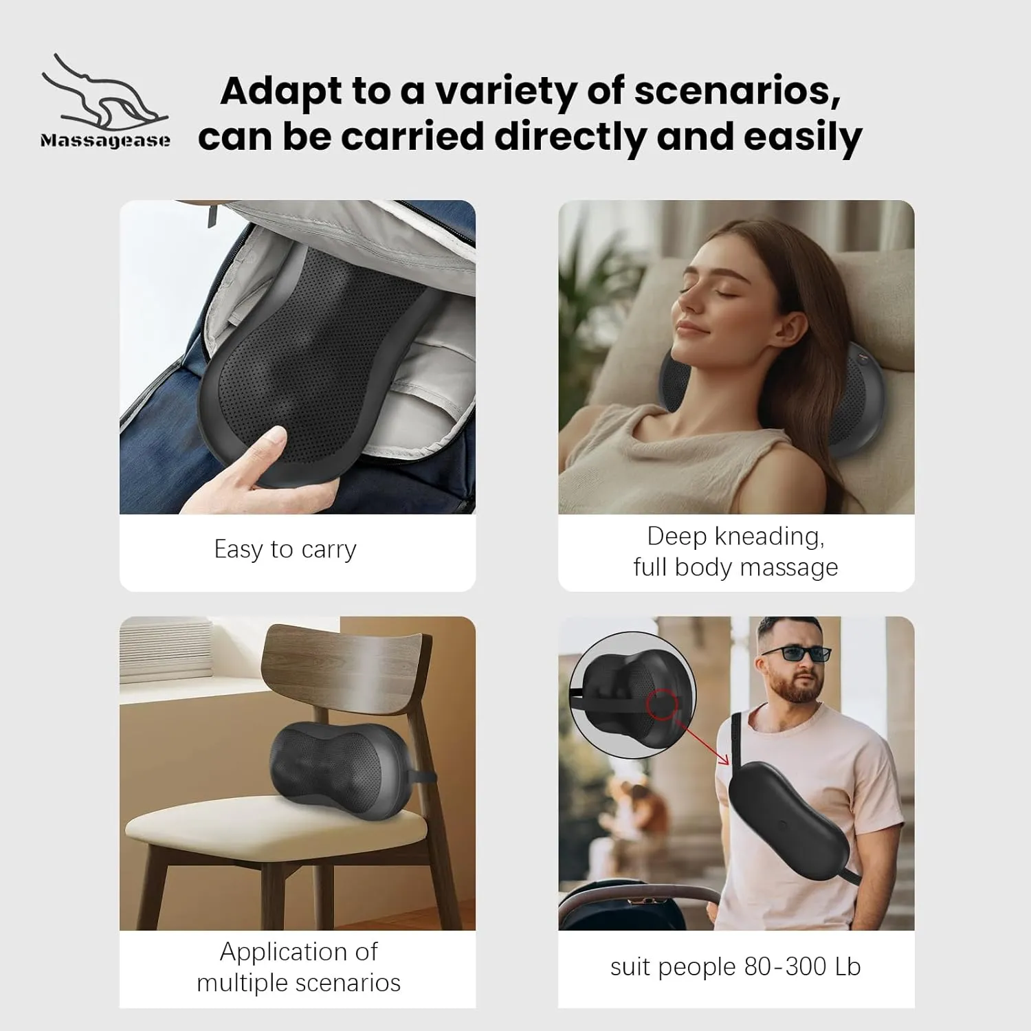 Adjustable Neck-Shoulder Massage Pillow with Magic Strap, High-Power Copper Motor, Hand Control & Heating Back Massager for Pain Relief (Remote, 24 Head)