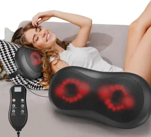 Adjustable Neck-Shoulder Massage Pillow with Magic Strap, High-Power Copper Motor, Hand Control & Heating Back Massager for Pain Relief (Remote, 24 Head)
