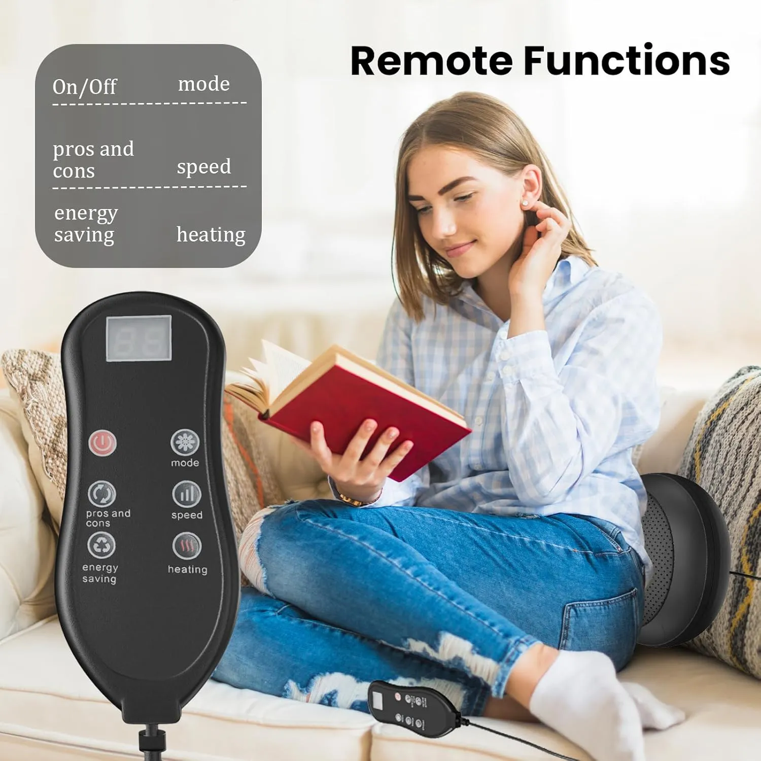 Adjustable Neck-Shoulder Massage Pillow with Magic Strap, High-Power Copper Motor, Hand Control & Heating Back Massager for Pain Relief (Remote, 24 Head)