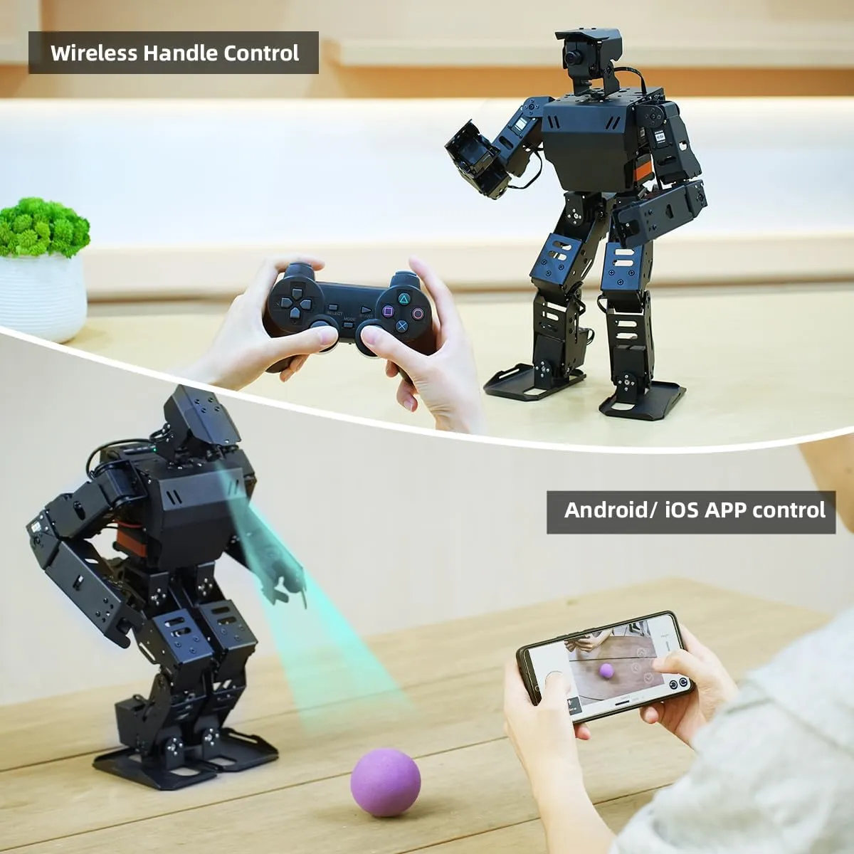 AiNex ROS Smart Robot for Raspberry Pi 5 Programmable 24 DOF Humanoid Robot PC APP Wireless Controller, AI Vision Walking Hurdling Grasping Kicking Boxing Stand Up Automatically, with RPi 5 8GB