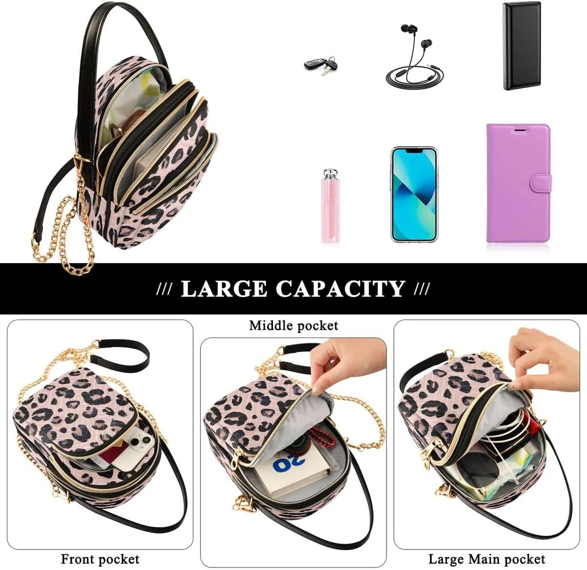 ALAZA Leopard Print Crossbody Bag Small Shoulder Handbags Leather Purse for Women