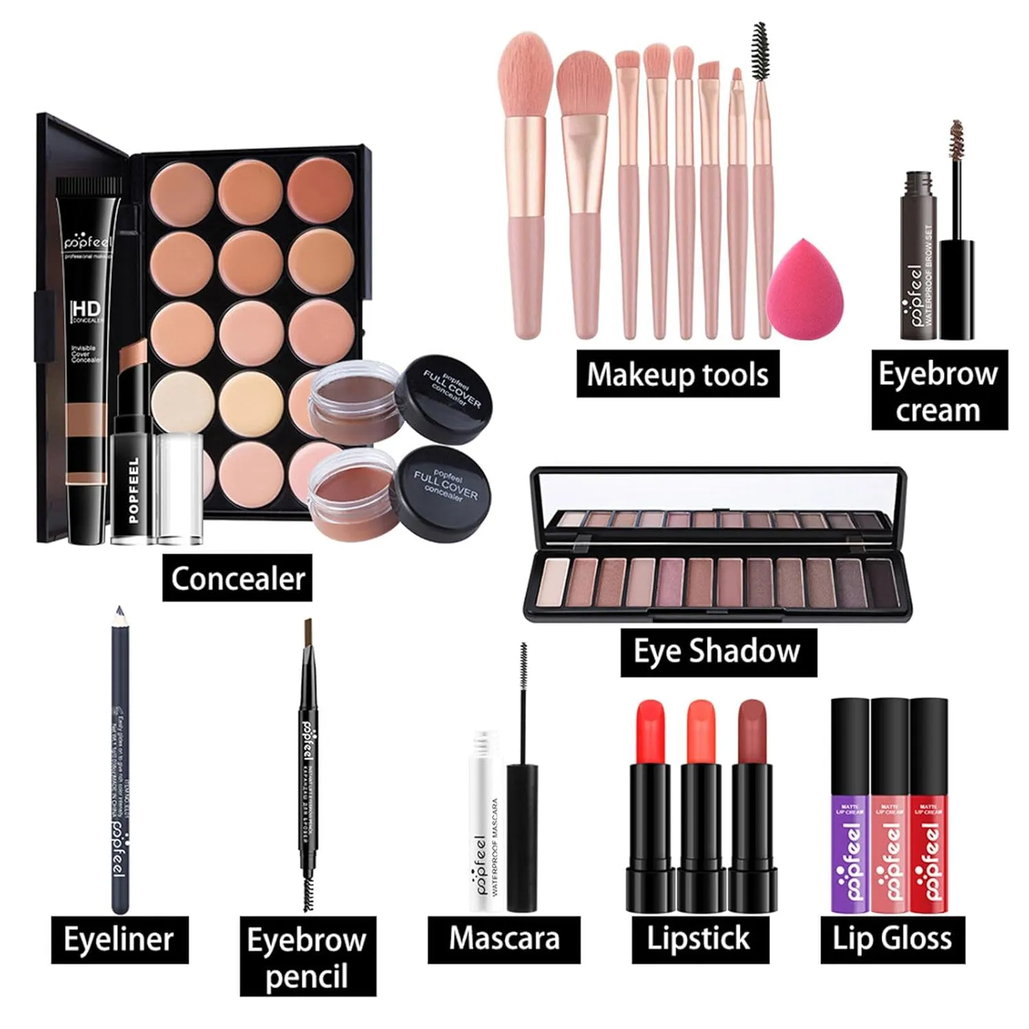 All-in-One Makeup Kit Gift Set, Makeup Kit for Women Full Kit, Makeup Gift Set Include Eyeshadow Palette Lipstick Concealer Blush Mascara Foundation Face Powder, Great Gift Choice(24 PCS)
