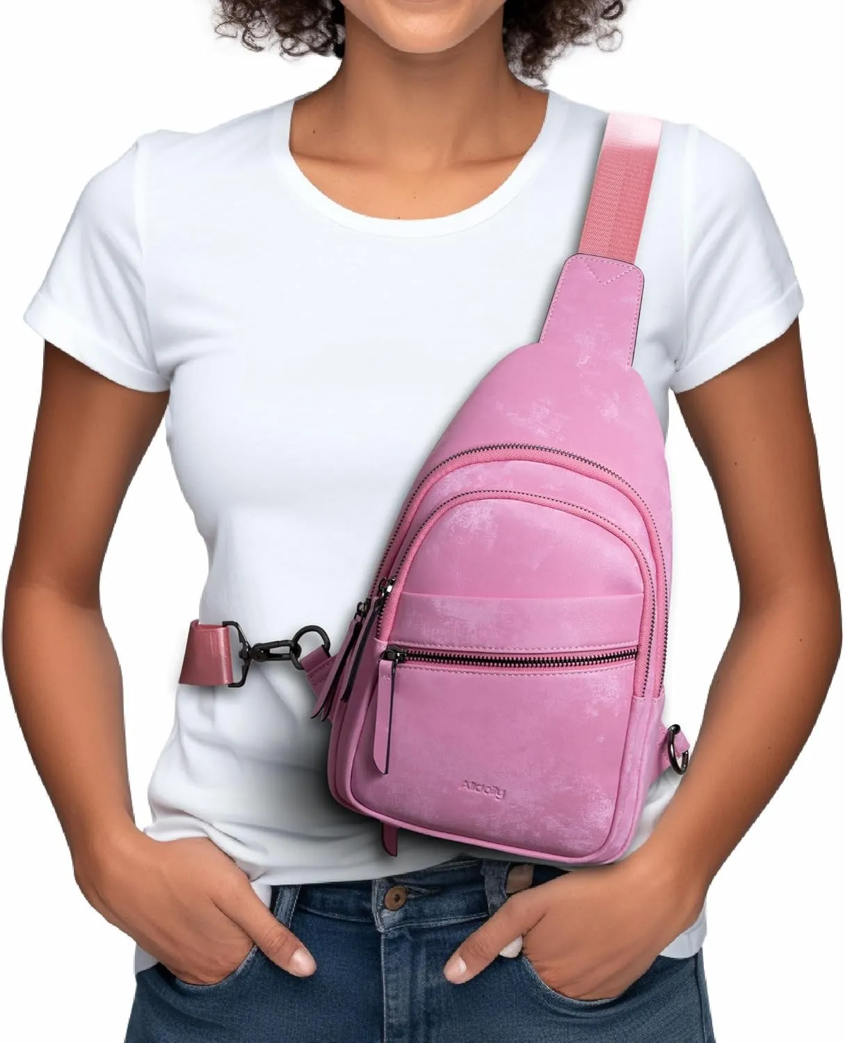 Alldaily Large Sling Bag for Women Crossbody Purse Leather Fashionable Trendy Chest Bag for Travel, Fanny Pack (Sleek Pink)