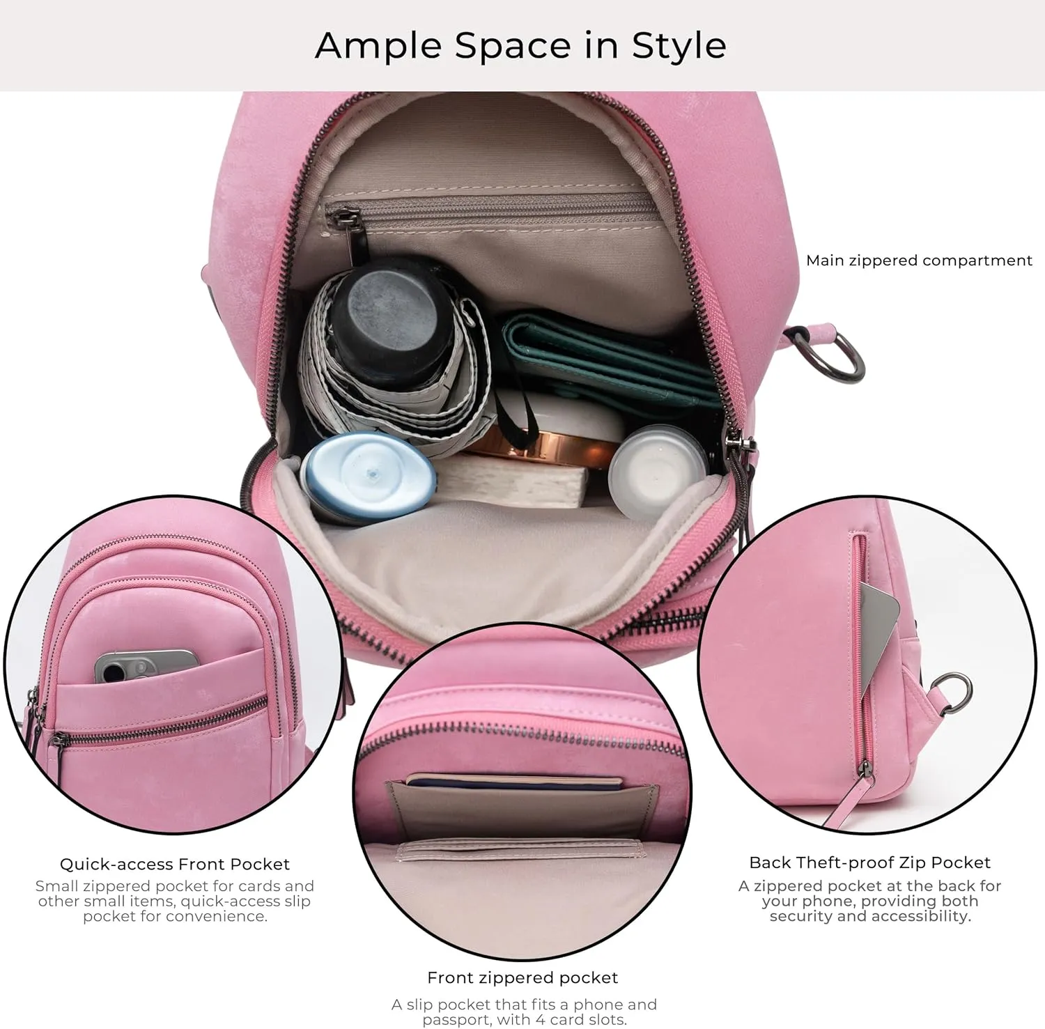 Alldaily Large Sling Bag for Women Crossbody Purse Leather Fashionable Trendy Chest Bag for Travel, Fanny Pack (Sleek Pink)