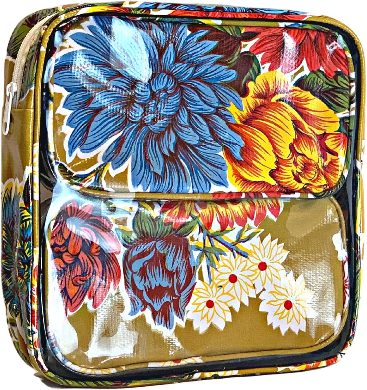 Alux 3-Pc Travel Makeup Bags for Women; Multi-Color, Chic and Stylish Travel Toiletry Bag Set; Large and Medium Makeup Bags for Vanity and Luggage and Small Makeup Bag for Purse - Chrysanthemums Gold