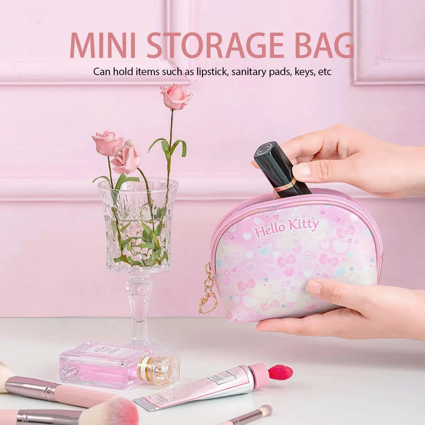 AmBealla Cosmetic Bag Large Makeup Travel Case with Brush Holder, Waterproof Makeup Bag Organizer with Hanging Hook, Travel Toiletry Bag for Women, Sweet & Stylish for Girls