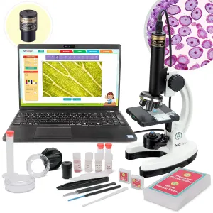AmScope - M40-K-MDM35 IQCREW by 120X – 1200X Kid’s 85  Piece Premium Microscope STEM Kit with Color Camera, Interactive Kid’s Friendly Software, Prepared and Blank Slides and More