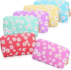 Amylove 6 Pcs PU Leather Cosmetic Bag Leather Makeup Bag for Purse Daisy Portable Makeup Pouch Small Cute Skin Care Preppy Bag Waterproof Travel Cosmetic Organizer for Women, 6 Colors