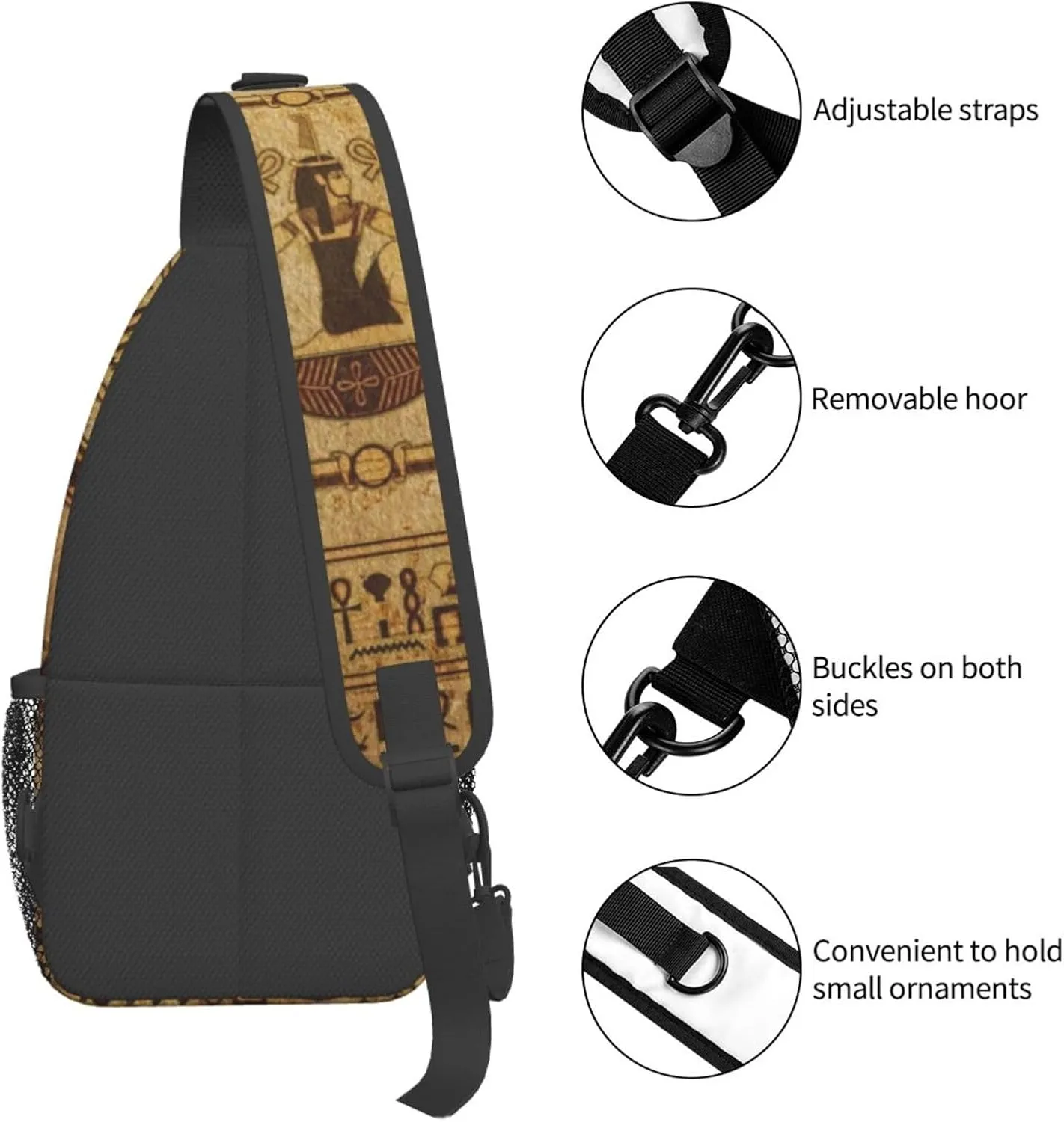 Ancient Egyptian Pyramids Vintage Cultural Symbols Men'S Crossbody Bag Travel Hiking Shoulder Backpack Chest Bag
