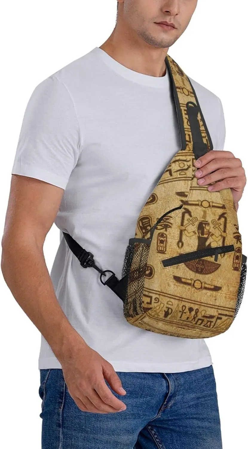Ancient Egyptian Pyramids Vintage Cultural Symbols Men'S Crossbody Bag Travel Hiking Shoulder Backpack Chest Bag