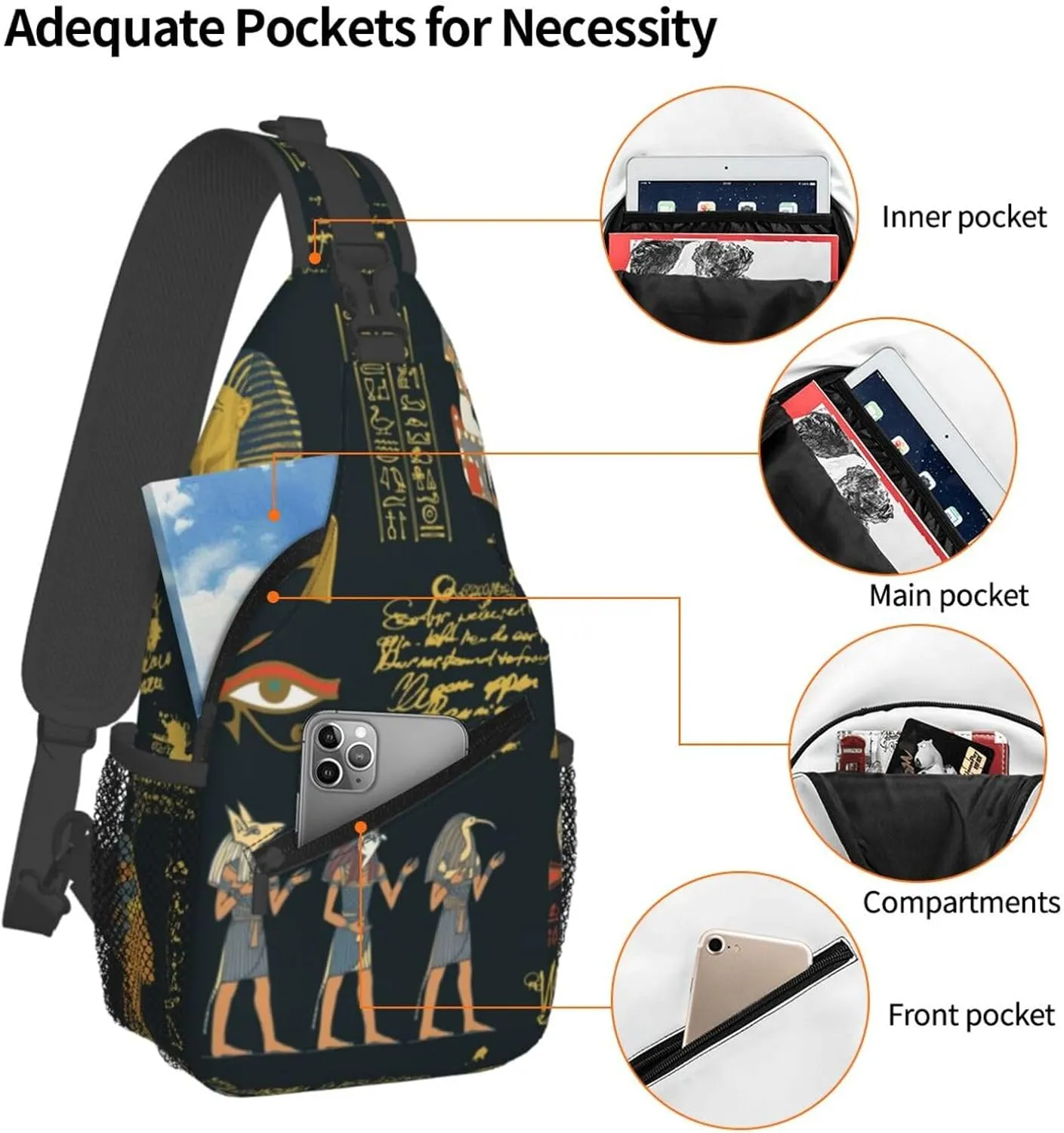 Ancient Egyptian Pyramids Vintage Cultural Symbols Men'S Crossbody Bag Travel Hiking Shoulder Backpack Chest Bag