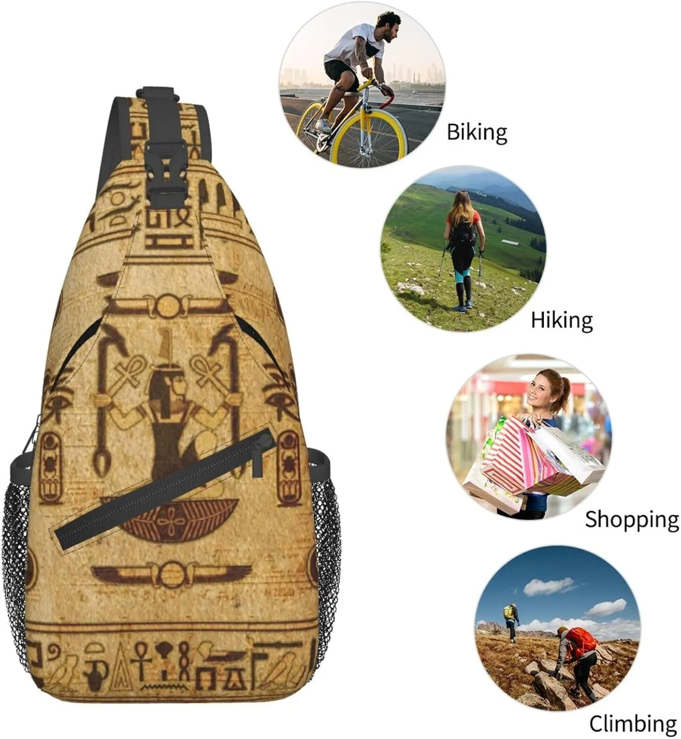 Ancient Egyptian Pyramids Vintage Cultural Symbols Men'S Crossbody Bag Travel Hiking Shoulder Backpack Chest Bag