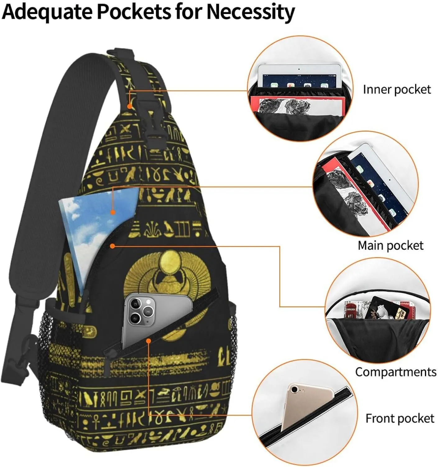 Ancient Egyptian Pyramids Vintage Cultural Symbols Men'S Crossbody Bag Travel Hiking Shoulder Backpack Chest Bag