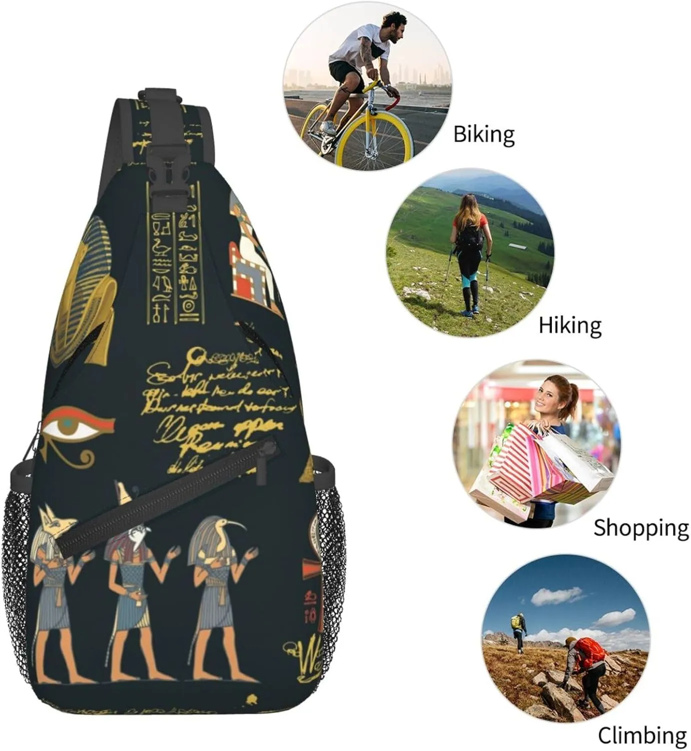 Ancient Egyptian Pyramids Vintage Cultural Symbols Men'S Crossbody Bag Travel Hiking Shoulder Backpack Chest Bag