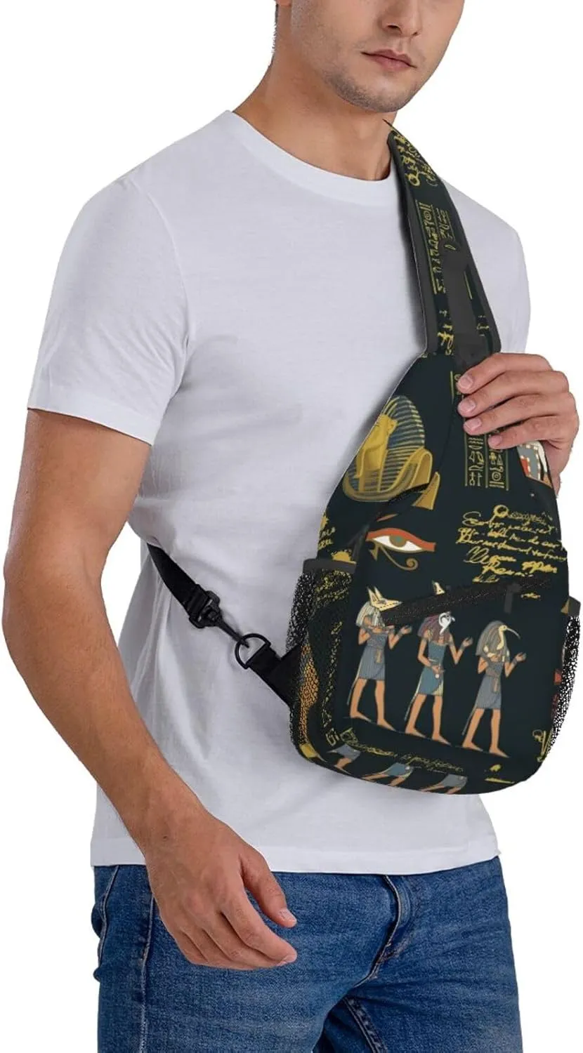 Ancient Egyptian Pyramids Vintage Cultural Symbols Men'S Crossbody Bag Travel Hiking Shoulder Backpack Chest Bag