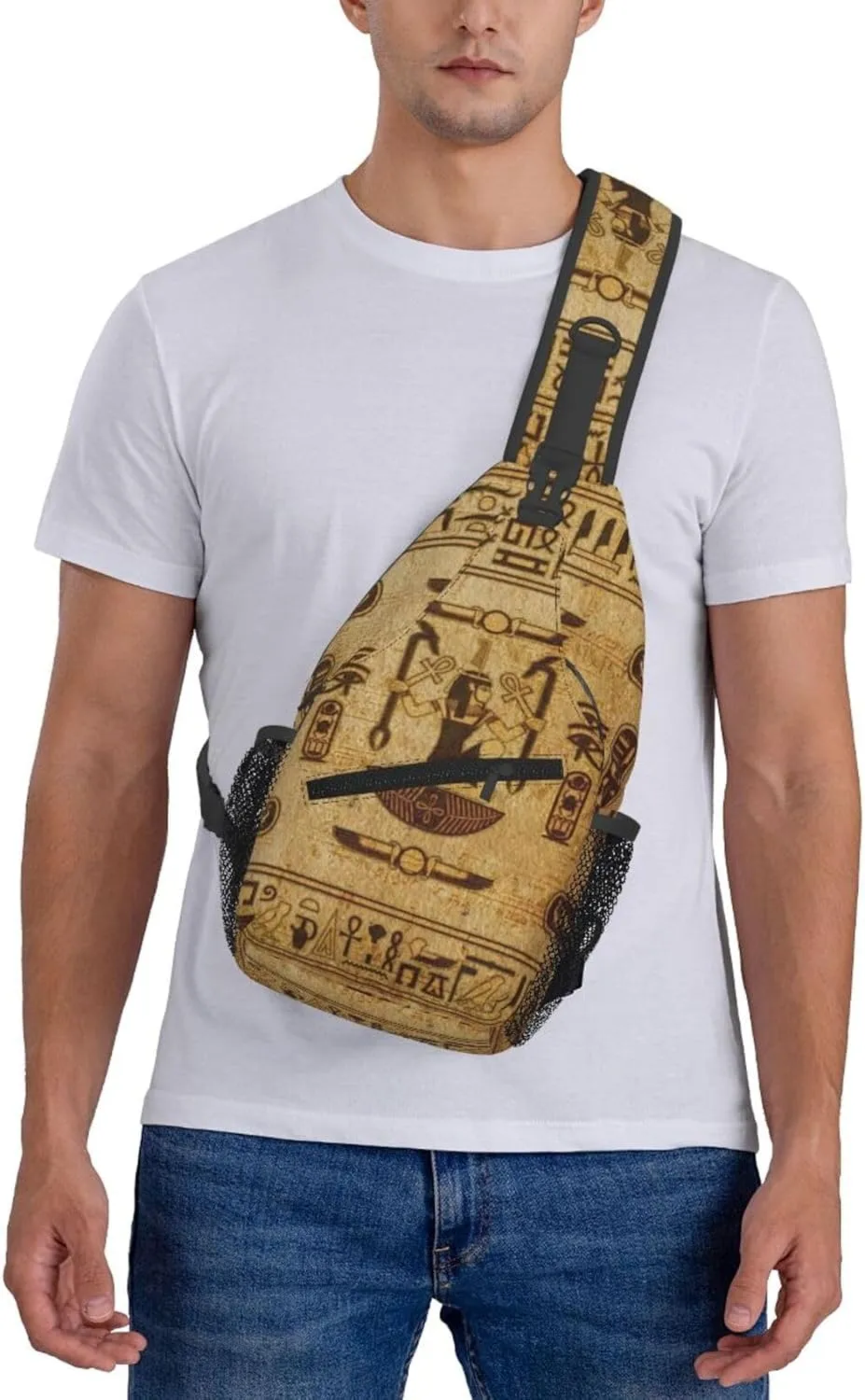 Ancient Egyptian Pyramids Vintage Cultural Symbols Men'S Crossbody Bag Travel Hiking Shoulder Backpack Chest Bag