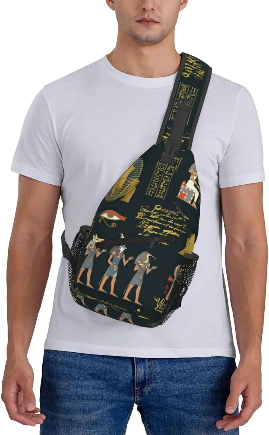Ancient Egyptian Pyramids Vintage Cultural Symbols Men'S Crossbody Bag Travel Hiking Shoulder Backpack Chest Bag