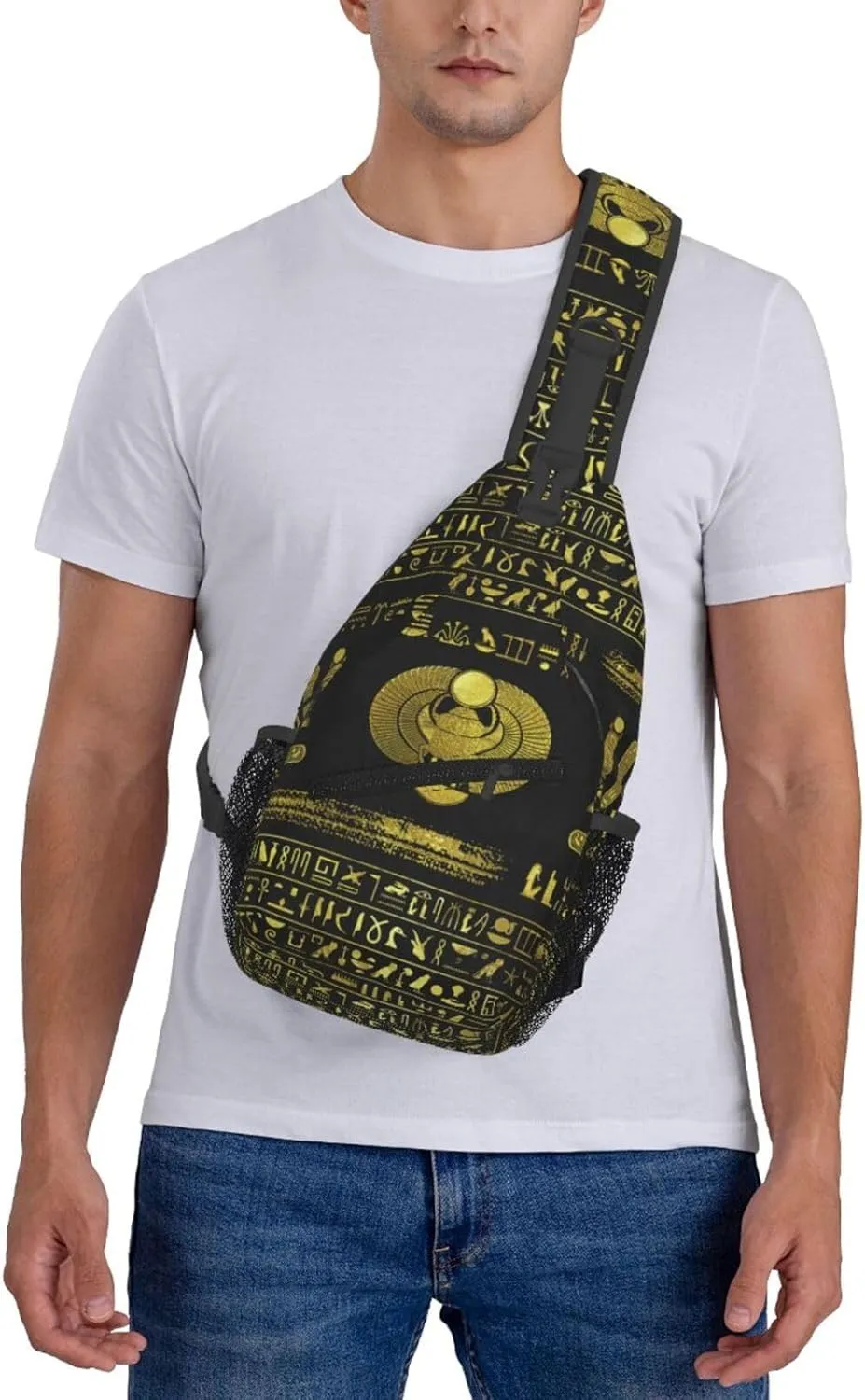 Ancient Egyptian Pyramids Vintage Cultural Symbols Men'S Crossbody Bag Travel Hiking Shoulder Backpack Chest Bag