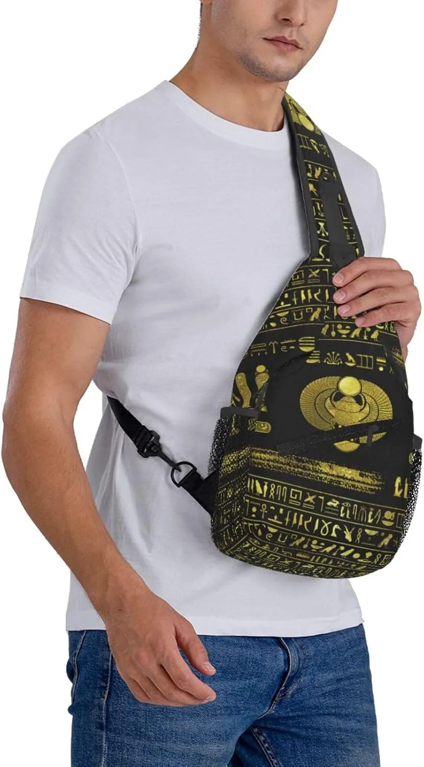 Ancient Egyptian Pyramids Vintage Cultural Symbols Men'S Crossbody Bag Travel Hiking Shoulder Backpack Chest Bag