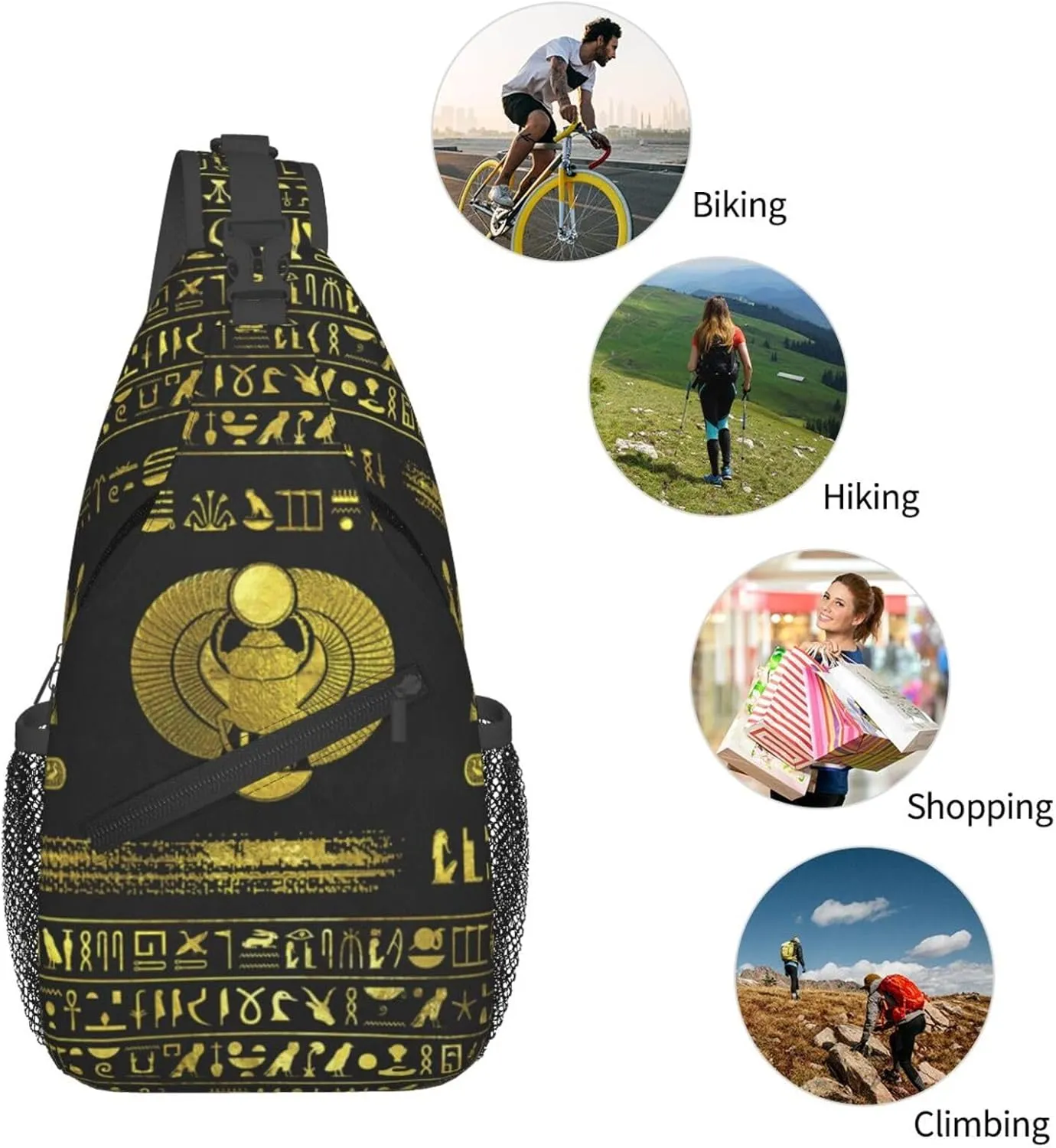 Ancient Egyptian Pyramids Vintage Cultural Symbols Men'S Crossbody Bag Travel Hiking Shoulder Backpack Chest Bag