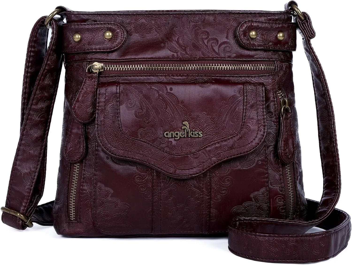 Angel Kiss Crossbody Purse for Women Multi Pockets Bags Retro Vegan Designer Leather Women's Shoulder Handbags