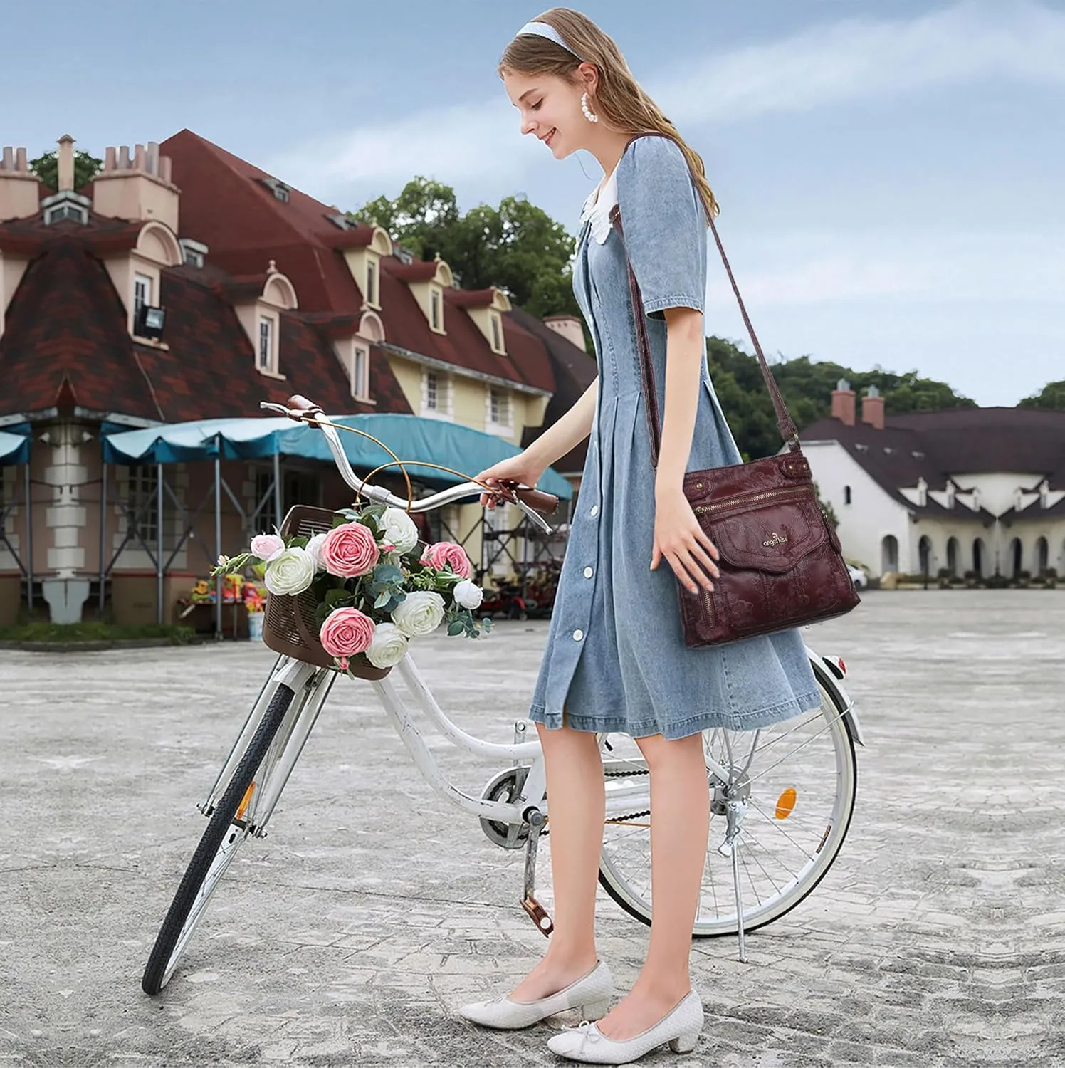 Angel Kiss Crossbody Purse for Women Multi Pockets Bags Retro Vegan Designer Leather Women's Shoulder Handbags